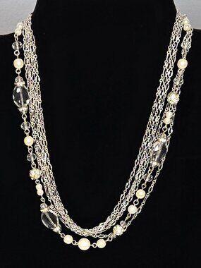 WHBM Silver Crystal And Pearl Necklace